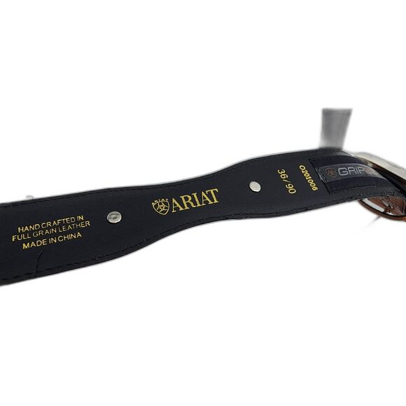 Ariat Men's Black & Brown Leather Belt Silver Embellishments size 36 - Picture 5 of 6